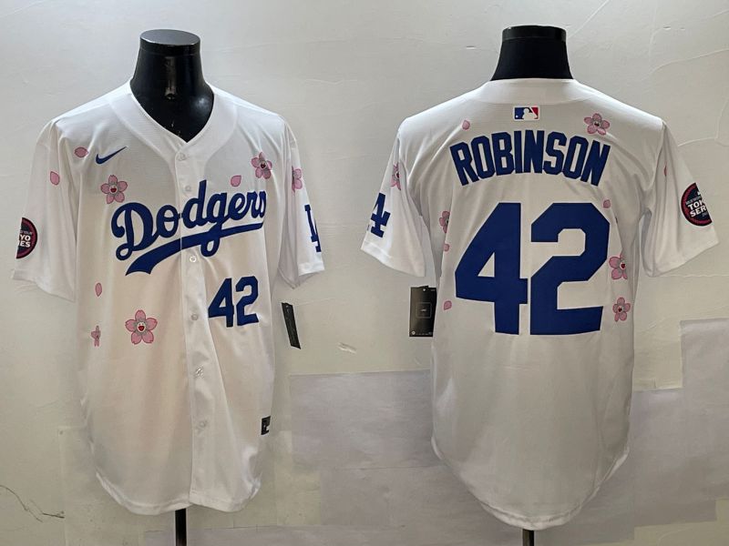 Men Los Angeles Dodgers #42 Robinson White Sakura Edition 2025 Nike MLB Jersey style 6->los angeles dodgers->MLB Jersey